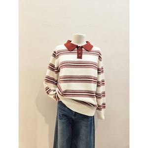 숲  (SBALK38) 스트라이프 카라 긴팔 니트