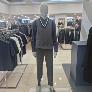 [지오지아]2025년 F/W 투톤 사선 조직 브이넥 베스트AAF4ES1101