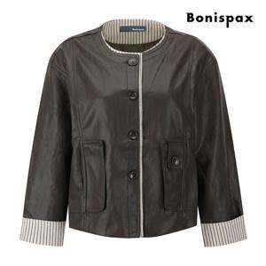 보니스팍스  라운드넥 배색 레더 자켓 (XP9JK010M0)