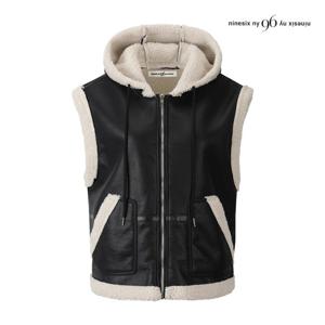 나인식스뉴욕  안감 뽀글이 후드 페이크 레더 베스트 (NPAVT003M0)