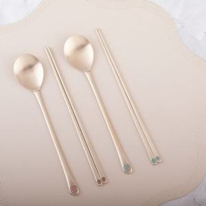 명성유기 방짜 수자문 2인 유기수저(분홍&민트)