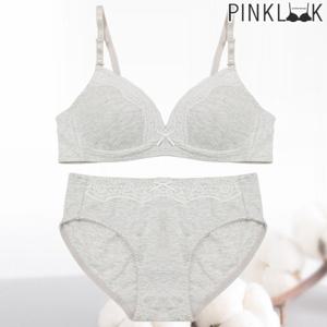 [핑크룩] 베이직 심플 노와이어코튼 브라팬티2종세트/그레이
