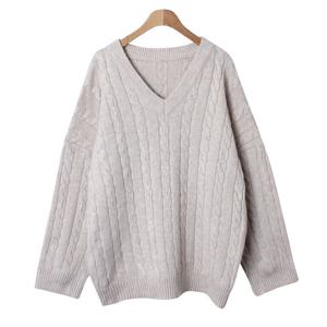 엘프 여성 V넥 꽈배기 루즈핏 봄 긴팔 니트 JLE-WKN-2863-베이지