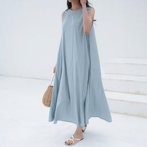 [하늘바라기]쿨 바스락 플레어 롱 원피스