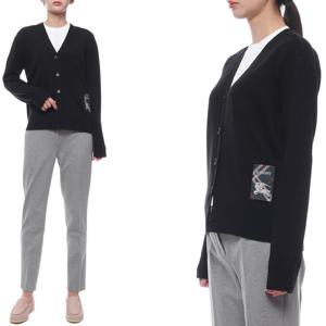 [버버리] 25SS 여성 체크 라벨 울 가디건 (8103191 BLACK 25S)