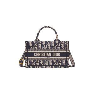 디올 미니 북 토트백 스트랩 블루 베이지 오블리크 자수 S5573CRIW-M928