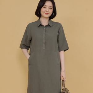 [애비뉴투지]에센셜 린넨 카라 여름 반팔 셔츠 롱 원피스 O09242