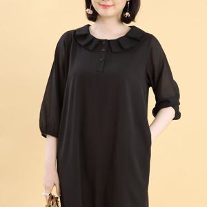 [애비뉴투지]피아노 카라 쉬폰 봄 여름 루즈핏 롱 원피스 O04226