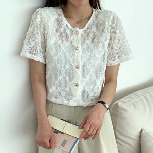 샵앤) 여성 라운드넥 여름 하객룩 망사 반팔 트위드 자켓 21DS-WJP-4621-블랙