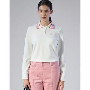 닥스 골프 여성 25FW PREMIUM 화이트 후로피 디테일 니트 카라 티셔츠 DNTS5D715OW