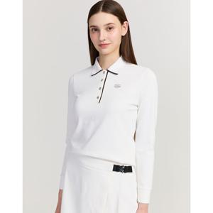 닥스 골프 여성 25FW PREMIUM 화이트 로고 엠보 니트 카라 티셔츠 DNTS5C659OW