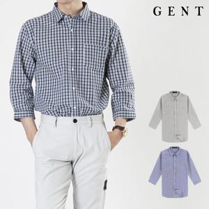 [겐트옴므]남성용 파스텔 체크 7부 셔츠_GS9207C