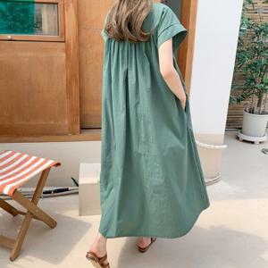 [하늘바라기]바스락 뒷 셔링 롱 원피스