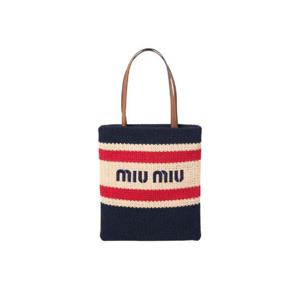 미우 미우 라피아 이펙트 우븐 토트백 내츄럴 블루 5BG248-2DO3-F075R