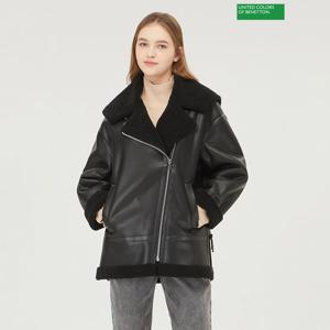 베네통 배색 인조 무스탕 BAJP98361_BK