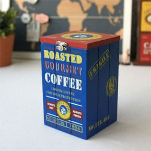 우드정리함 카페 우드박스 블루커피 다용도 커피원두 소품보관함