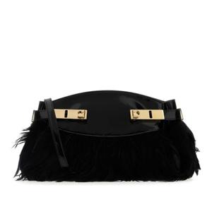 페라가모 블랙 가죽 페더 트림 허그 클러치 219842787959 NERO