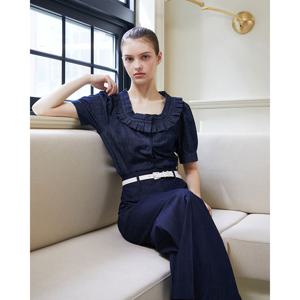 [에고이스트]EQ3DB760 볼륨소매네크주름포인트슬림데님블라우스_