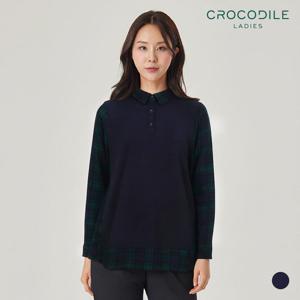 [크로커다일레이디] 체크배색카라티셔츠_CL0FTS206
