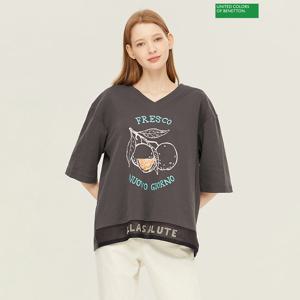 베네통 니트 레터링 배색 티셔츠 BATSA4531