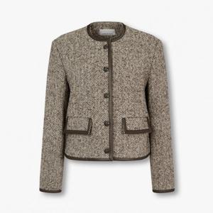 보브  (7124410100) 레더 트리밍 헤링본 트위드 자켓