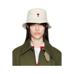 AMI Paris 버킷햇 베이지 코튼 아미 드 꾀흐 자수 버킷햇 251482F015002