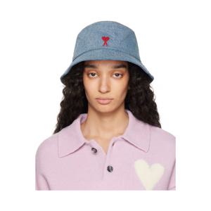 AMI Paris 버킷햇 블루 코튼 아미 드 꾀흐 자수 버킷햇 251482F015001