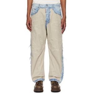 디스퀘어드2 청바지 블루   베이지 슈퍼 카와이 믹스 디스트레스 데님 진 251148M186010