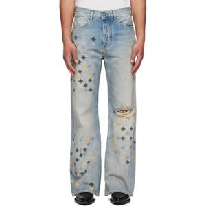 아미리 청바지 블루 MA 쿼드 자수 플레어 데님 진 251886M186058