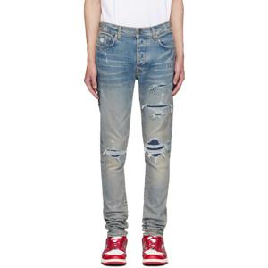 아미리 청바지 인디고 블루 바시티 리페어 데님 진 242886M186045