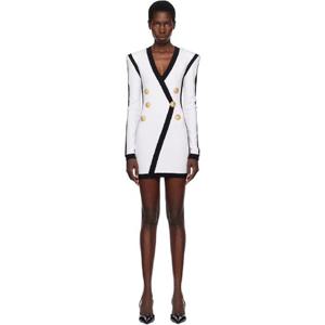 발망 원피스 화이트 LS 브이넥 테일러드 바디콘 쇼트 미니 드레스 251251F052017