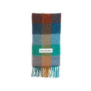 아크네 스튜디오 모헤어 체크 스카프 터콰이즈 카멜 블루 CA0084-DL4