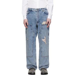 모스키노 청바지 블루 블리치 워싱 데님 진 241720M177002