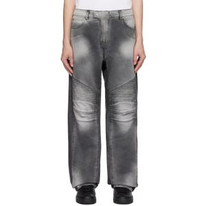 발망 청바지 그레이 바이커 루즈 핏 데님 진 242251M186012