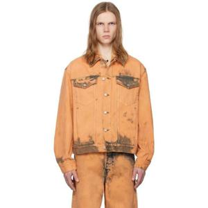 드리스반노튼 청자켓 오렌지 블리치 워싱 데님 재킷 241358M177004