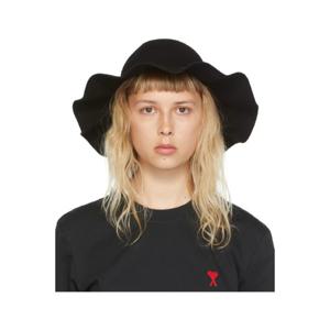 AMI Paris 버킷햇 블랙 Borsalino 펠트 헤어 퍼 모자 221482F015000