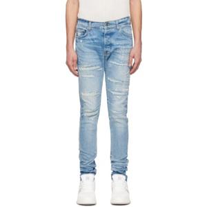 아미리 청바지 인디고 블루 보로 리페어 데님 진 241886M186068