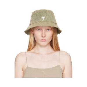 AMI Paris 버킷햇 카키 코튼 아미 드 꾀흐 자수 버킷햇 251482F015000
