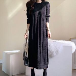 심플 꽈배기 니트 원피스 데일리룩 롱원피스