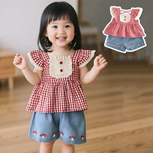 [엠케이] SET레드체크 여아동 블라우스 반바지 상하세트 205779
