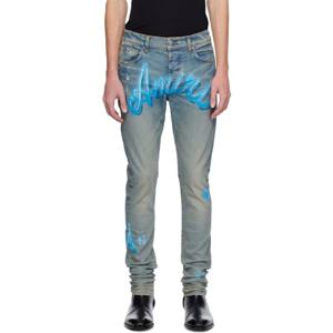 아미리 청바지 블루 아미리 에어브러쉬 로고 데님 스키니 진 251886M186023