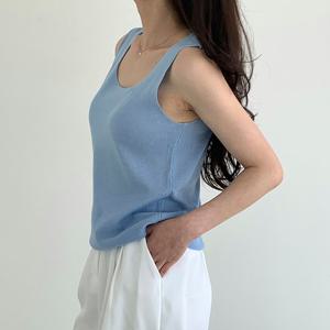 샵앤) 국산 여성 스퀘어넥 여름 민소매 무지 니트 티셔츠 21DS-WKN-4446-레드