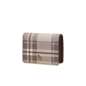 [선물포장] 베이지 웨일즈체크 퍼피장식 소가죽 반지갑 HIWA5F325I3