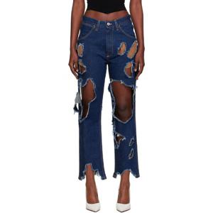25 FW 비비안웨스트우드 여성 블루 디스트레스 랜치 데님 진 251314F069004