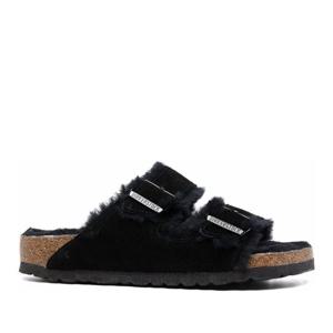 버켄스탁 블랙 스웨이드 오픈 토 사이드 버클 샌들 752663 BLAC