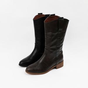 [신난다슈]여성 미들 부츠 4cm 여자 하프 웨스턴 미디 부츠 소가죽 발편한 통굽 MRO257130