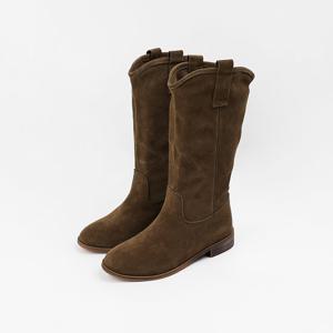 [신난다슈]여성 미들부츠 3cm 여자 하프 미디 부츠 소가죽 스웨이드 통굽 MRO257030베이지