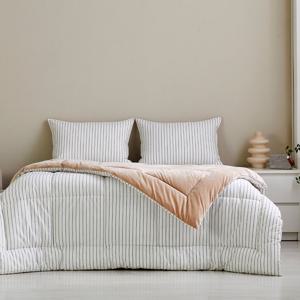[모던하우스] 퓨어코튼 60수 고밀도면 극세사 차렵이불 퀸 아이보리 스트라이프