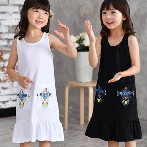 [아자브키즈] 포켓 자수 원피스 여아원피스 바캉스룩 나시원피스