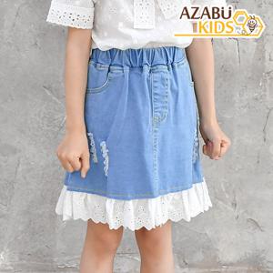 [아자브키즈] 퓨어 데님 스커트 여아 레이스 청 치마